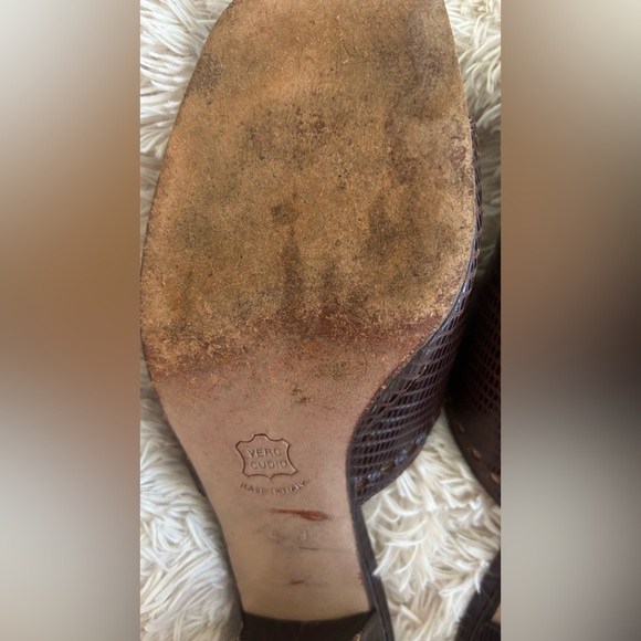 Bottega Veneta Brown Leather Square Mules Spec Edition VTG sz 8 Scalloped Edge - Picture 7 of 17